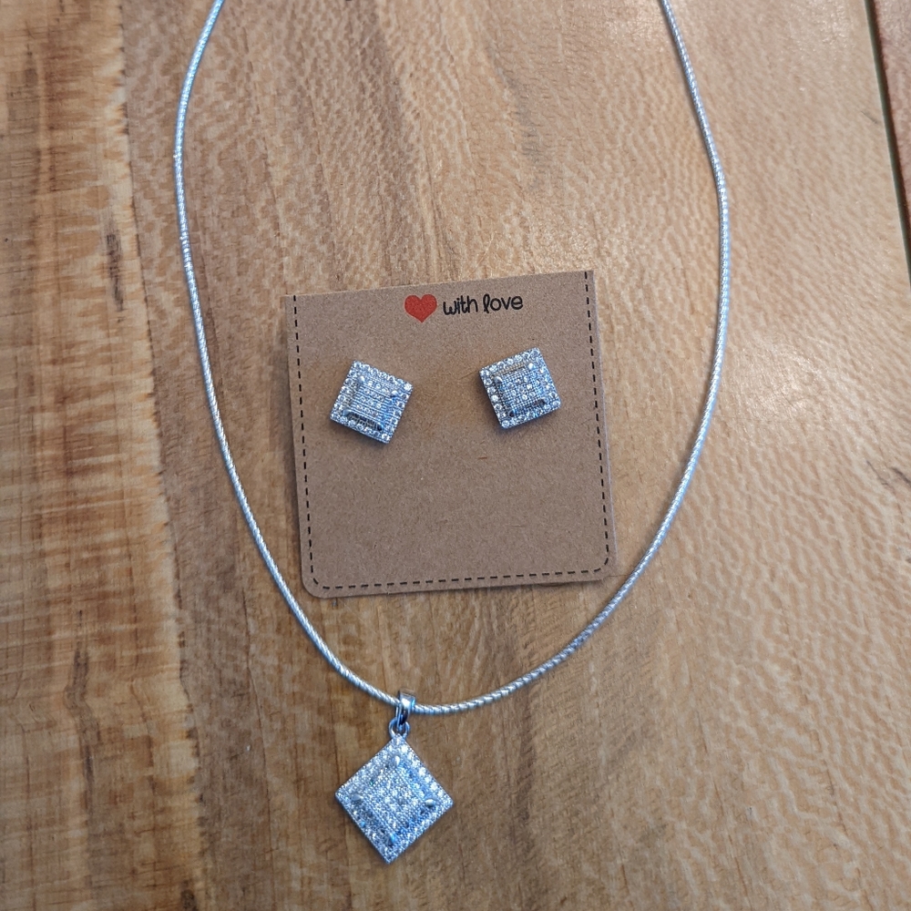 Sterling silver CZ necklace and earrings